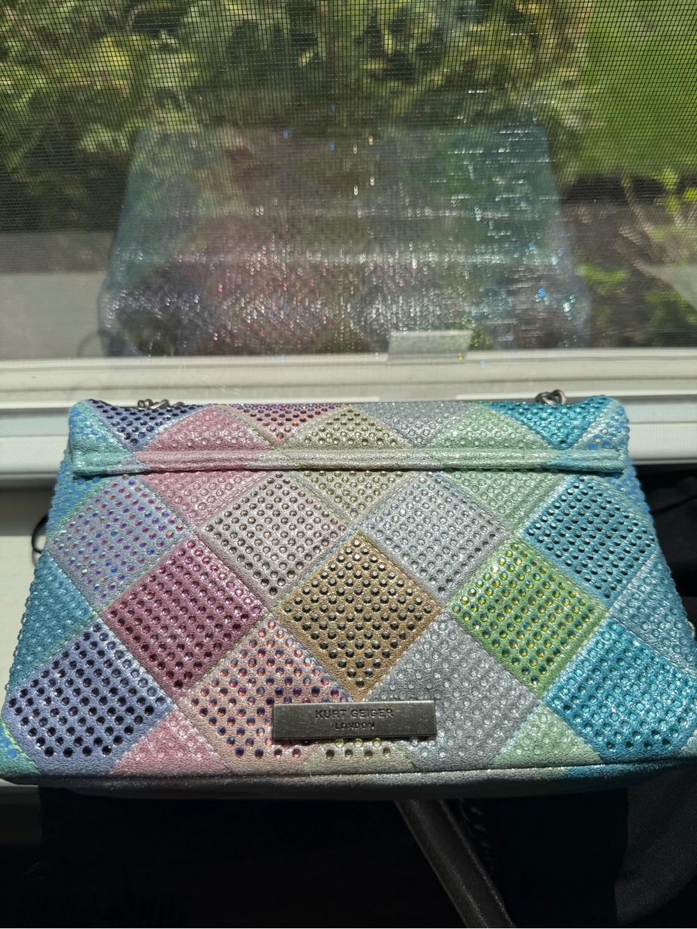 Kurt Geiger Medium Kingston Pastel Quilted Crystal Bag with Silver Chain - Picture 4 of 6